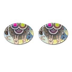 Vintage Trippy Aesthetic Psychedelic 70s Aesthetic Cufflinks (Oval)