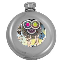 Vintage Trippy Aesthetic Psychedelic 70s Aesthetic Round Hip Flask (5 Oz) by Bangk1t