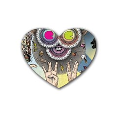 Vintage Trippy Aesthetic Psychedelic 70s Aesthetic Rubber Heart Coaster (4 pack)