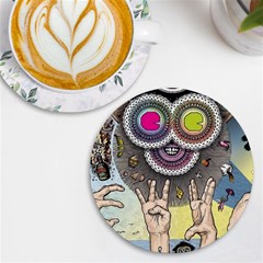 Vintage Trippy Aesthetic Psychedelic 70s Aesthetic UV Print Round Tile Coaster