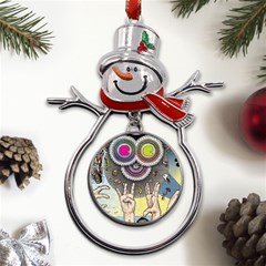 Vintage Trippy Aesthetic Psychedelic 70s Aesthetic Metal Snowman Ornament