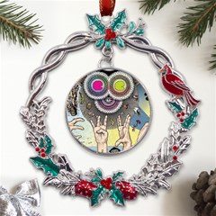 Vintage Trippy Aesthetic Psychedelic 70s Aesthetic Metal X mas Wreath Holly leaf Ornament