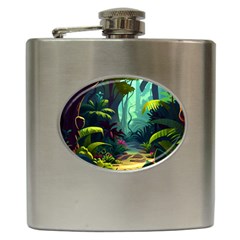 Rainforest Jungle Cartoon Animation Background Hip Flask (6 Oz) by Ndabl3x