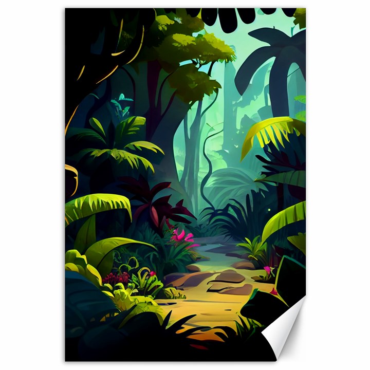 Rainforest Jungle Cartoon Animation Background Canvas 12  x 18 