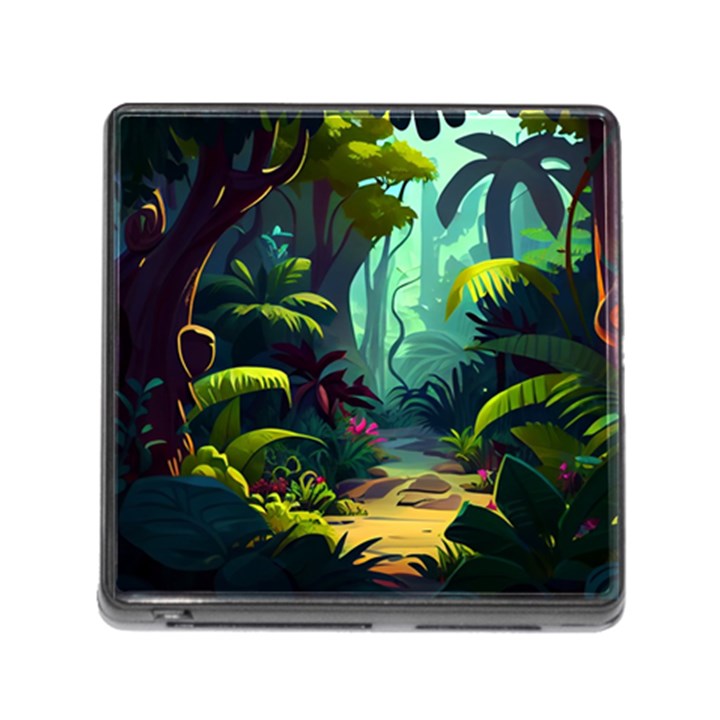 Rainforest Jungle Cartoon Animation Background Memory Card Reader (Square 5 Slot)