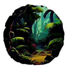 Rainforest Jungle Cartoon Animation Background Large 18  Premium Round Cushions by Ndabl3x