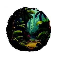 Rainforest Jungle Cartoon Animation Background Standard 15  Premium Flano Round Cushions by Ndabl3x