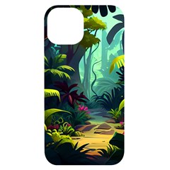 Rainforest Jungle Cartoon Animation Background Iphone 14 Black Uv Print Case by Ndabl3x