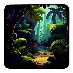 Rainforest Jungle Cartoon Animation Background Square Glass Fridge Magnet (4 Pack) by Ndabl3x