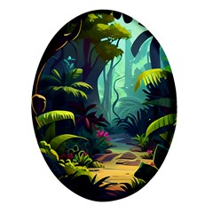 Rainforest Jungle Cartoon Animation Background Oval Glass Fridge Magnet (4 Pack) by Ndabl3x