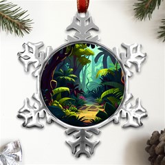 Rainforest Jungle Cartoon Animation Background Metal Small Snowflake Ornament by Ndabl3x