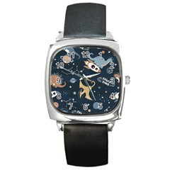 Space Theme Art Pattern Design Wallpaper Square Metal Watch by Ndabl3x