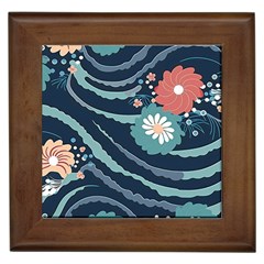 Waves Flowers Pattern Water Floral Minimalist Framed Tile by Ndabl3x