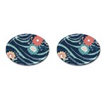 Waves Flowers Pattern Water Floral Minimalist Cufflinks (Oval) Front(Pair)