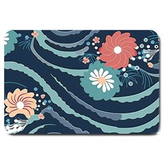 Waves Flowers Pattern Water Floral Minimalist Large Doormat by Ndabl3x