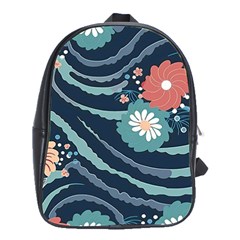 Waves Flowers Pattern Water Floral Minimalist School Bag (large) by Ndabl3x