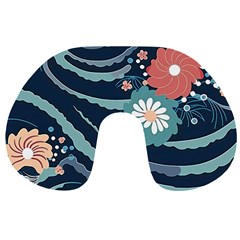 Waves Flowers Pattern Water Floral Minimalist Travel Neck Pillow by Ndabl3x