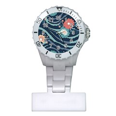 Waves Flowers Pattern Water Floral Minimalist Plastic Nurses Watch by Ndabl3x