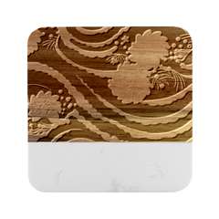 Waves Flowers Pattern Water Floral Minimalist Marble Wood Coaster (square) by Ndabl3x