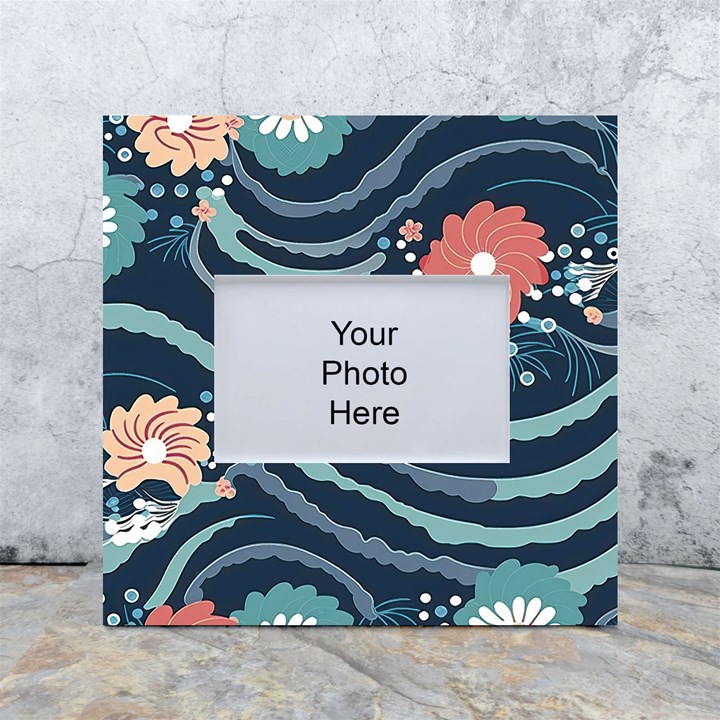 Waves Flowers Pattern Water Floral Minimalist White Box Photo Frame 4  x 6 