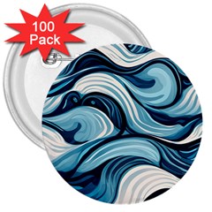 Pattern Ocean Waves Arctic Ocean Blue Nature Sea 3  Buttons (100 Pack)  by Ndabl3x