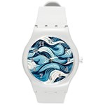 Pattern Ocean Waves Arctic Ocean Blue Nature Sea Round Plastic Sport Watch (M) Front