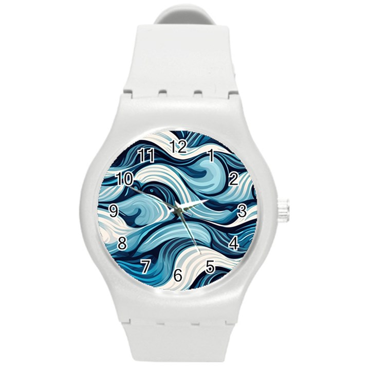 Pattern Ocean Waves Arctic Ocean Blue Nature Sea Round Plastic Sport Watch (M)