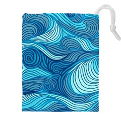 Ocean Waves Sea Abstract Pattern Water Blue Drawstring Pouch (4xl) by Ndabl3x