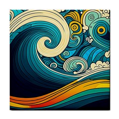 Waves Wave Ocean Sea Abstract Whimsical Abstract Art Tile Coaster by Ndabl3x