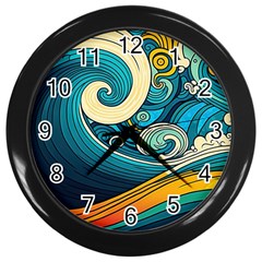 Waves Wave Ocean Sea Abstract Whimsical Abstract Art Wall Clock (black) by Ndabl3x