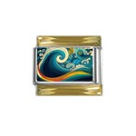 Waves Wave Ocean Sea Abstract Whimsical Abstract Art Gold Trim Italian Charm (9mm) Front