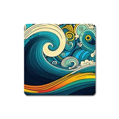 Waves Wave Ocean Sea Abstract Whimsical Abstract Art Square Magnet by Ndabl3x