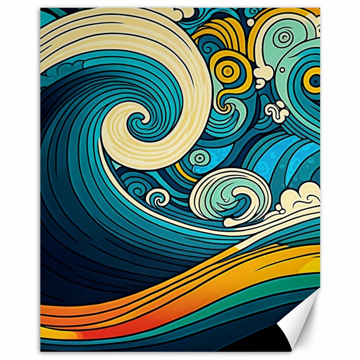 Waves Wave Ocean Sea Abstract Whimsical Abstract Art Canvas 11  x 14 