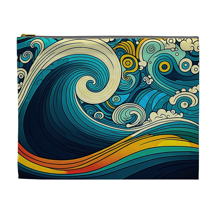 Waves Wave Ocean Sea Abstract Whimsical Abstract Art Cosmetic Bag (XL)