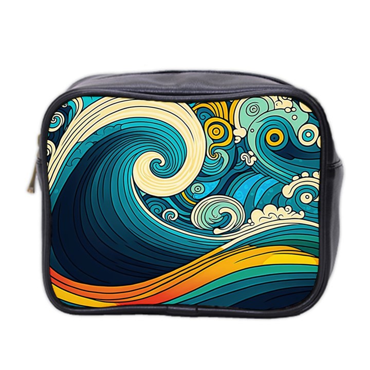 Waves Wave Ocean Sea Abstract Whimsical Abstract Art Mini Toiletries Bag (Two Sides)