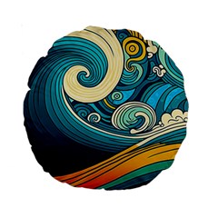 Waves Wave Ocean Sea Abstract Whimsical Abstract Art Standard 15  Premium Round Cushions by Ndabl3x