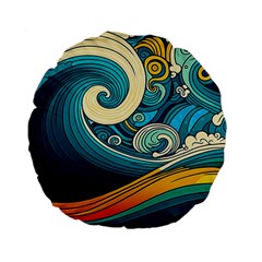 Waves Wave Ocean Sea Abstract Whimsical Abstract Art Standard 15  Premium Flano Round Cushions by Ndabl3x