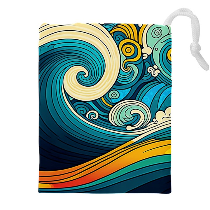 Waves Wave Ocean Sea Abstract Whimsical Abstract Art Drawstring Pouch (4XL)