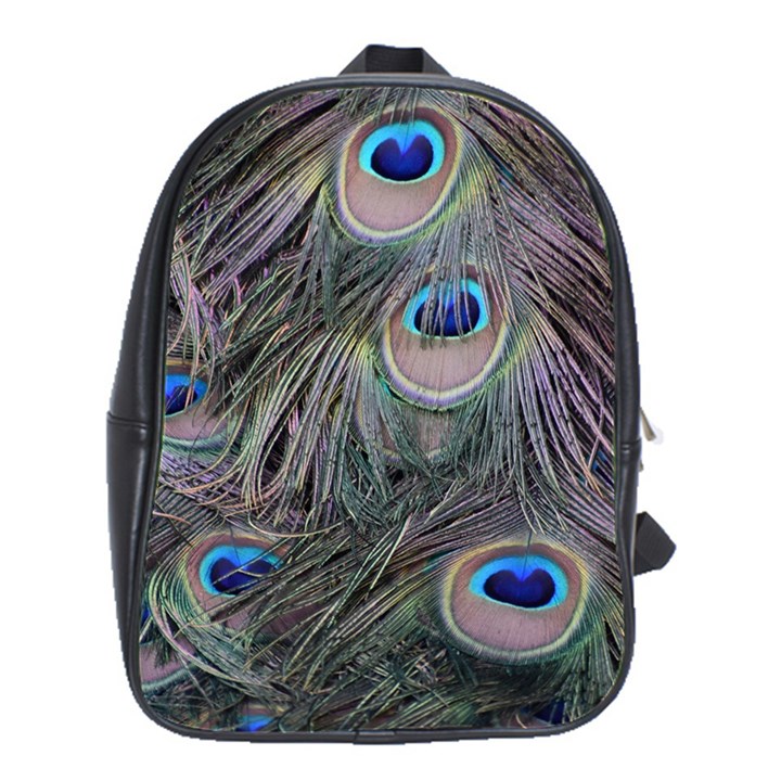 Peacock Feathers Peacock Bird Feathers School Bag (Large)