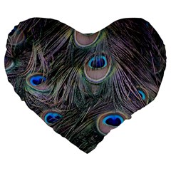 Peacock Feathers Peacock Bird Feathers Large 19  Premium Heart Shape Cushions by Ndabl3x