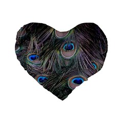 Peacock Feathers Peacock Bird Feathers Standard 16  Premium Flano Heart Shape Cushions by Ndabl3x