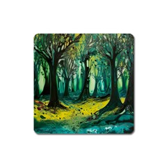 Ai Generated Trees Forest Mystical Forest Nature Art Square Magnet by Ndabl3x