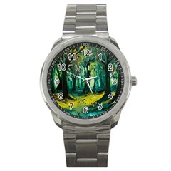 Ai Generated Trees Forest Mystical Forest Nature Art Sport Metal Watch by Ndabl3x