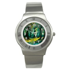 Ai Generated Trees Forest Mystical Forest Nature Art Stainless Steel Watch by Ndabl3x