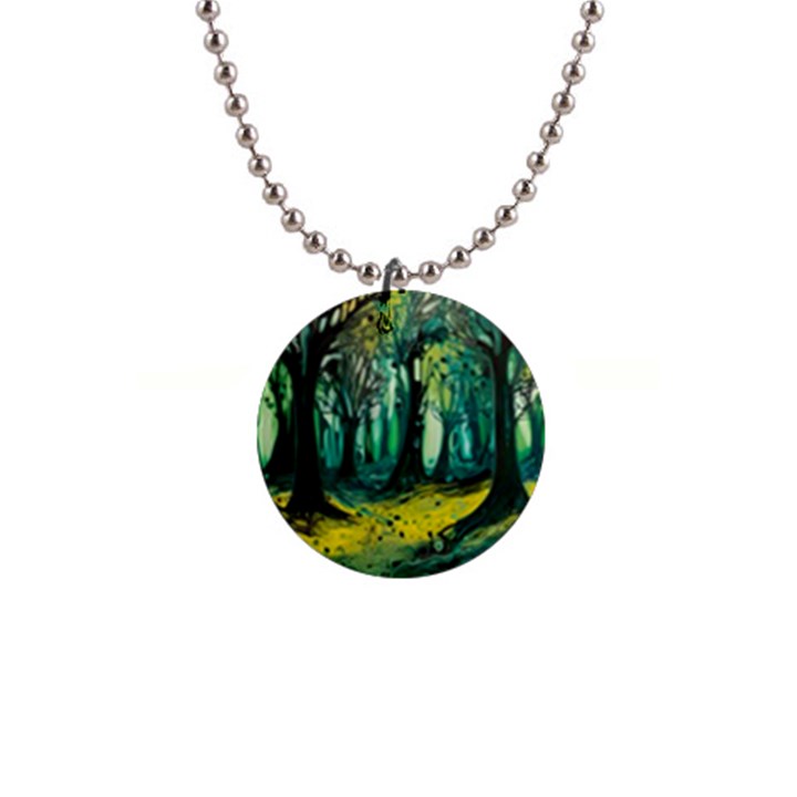 Ai Generated Trees Forest Mystical Forest Nature Art 1  Button Necklace