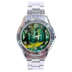 Ai Generated Trees Forest Mystical Forest Nature Art Stainless Steel Analogue Watch by Ndabl3x