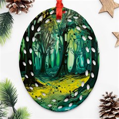 Ai Generated Trees Forest Mystical Forest Nature Art Ornament (oval Filigree) by Ndabl3x