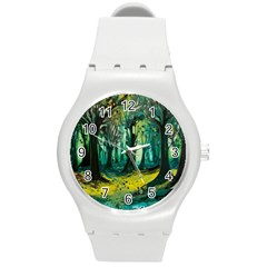 Ai Generated Trees Forest Mystical Forest Nature Art Round Plastic Sport Watch (m) by Ndabl3x