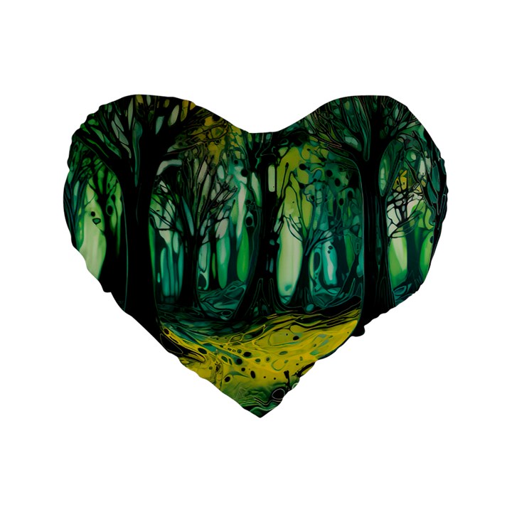 Ai Generated Trees Forest Mystical Forest Nature Art Standard 16  Premium Heart Shape Cushions