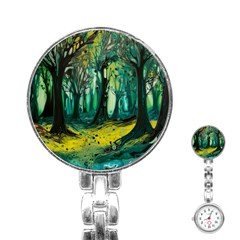 Ai Generated Trees Forest Mystical Forest Nature Art Stainless Steel Nurses Watch by Ndabl3x